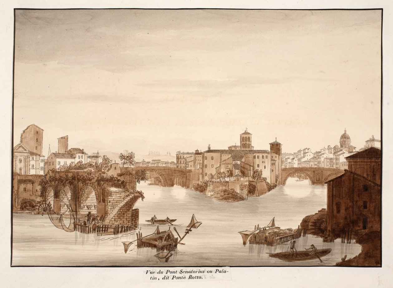Uitzicht op de Palatijn of Senatoriusbrug, genaamd de Ponte Rotto, 1833 door Agostino Tofanelli