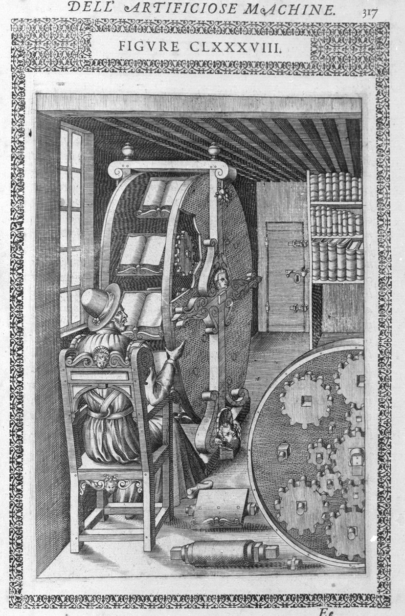 Automatische bibliotheek. Gebaseerd op een project van Agostino Ramelli in 