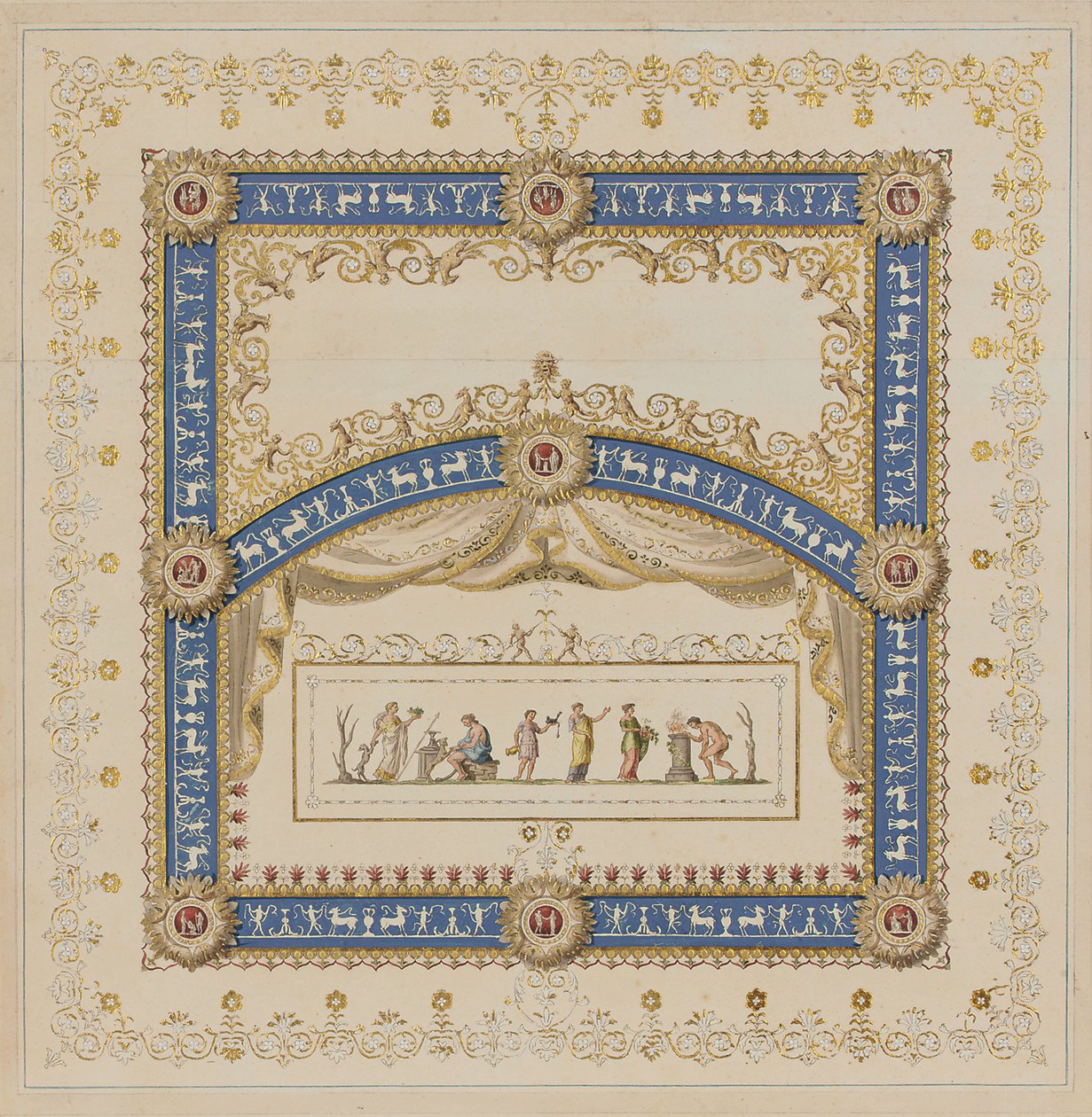 Plafondontwerpen in de Antieke Stijl, met Centrale Scènes van de Goden in Friezen door Agostino (attr.) Brunias