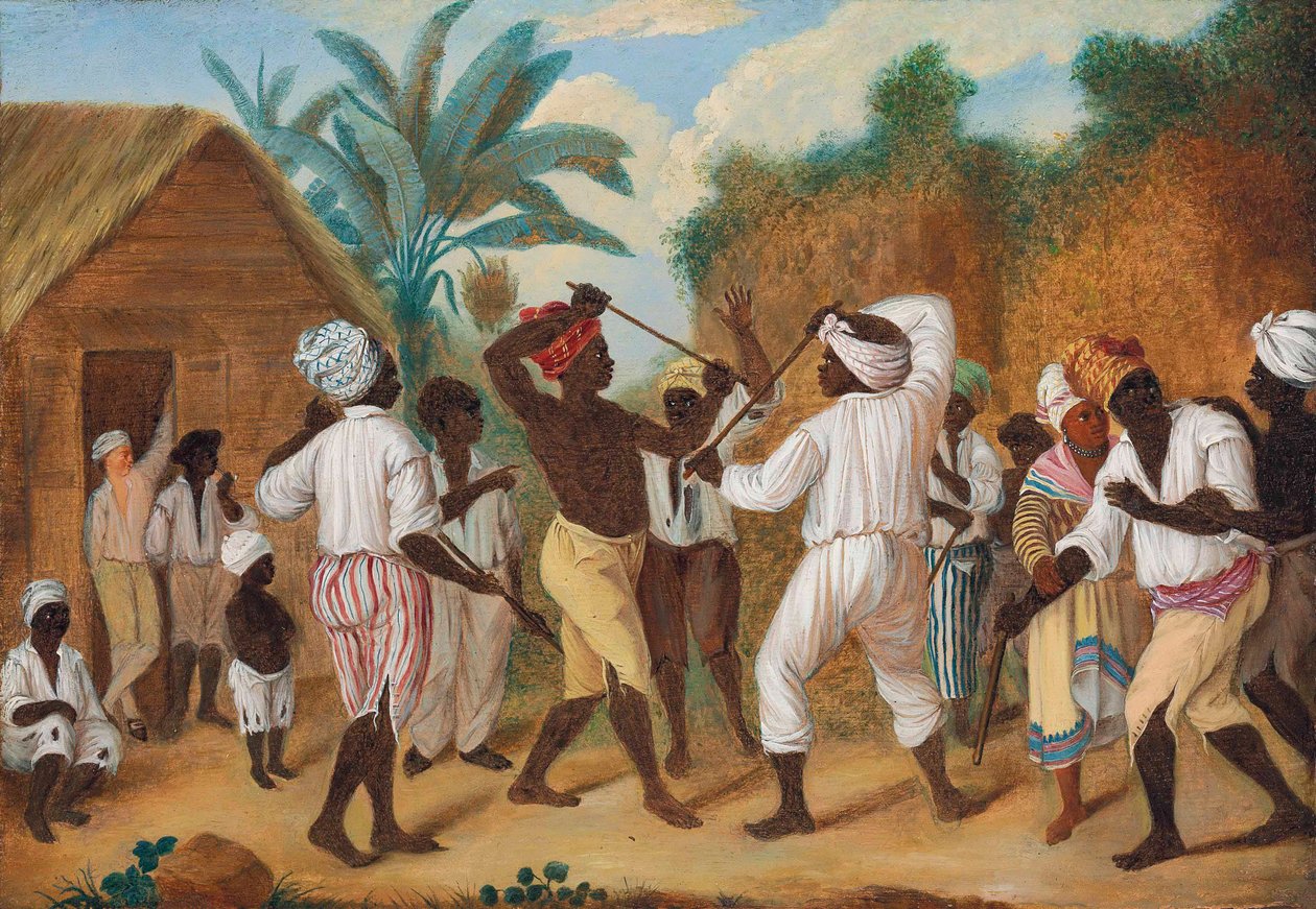 Een knokpartij tussen Engelse en Franse negers op het eiland Dominica door Agostino Brunias