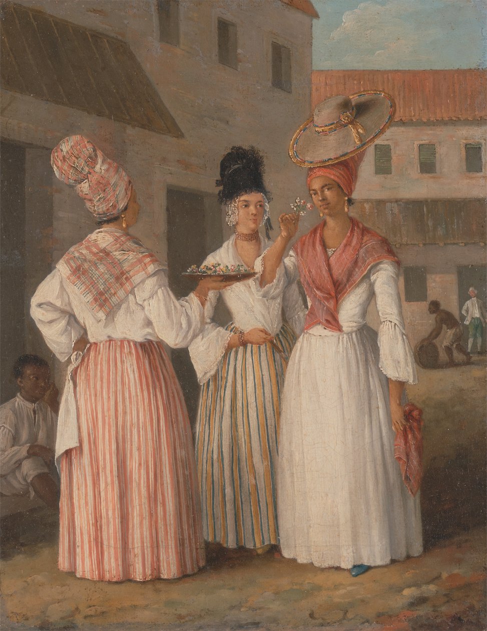 Een West-Indische bloemenmeisje en twee andere vrije vrouwen van kleur, ca. 1769 door Agostino Brunias