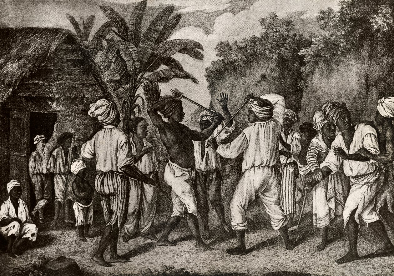 Knokpartij tussen Engelse en Franse negers op het eiland Dominica, Santo Domingo door Agostino Brunias
