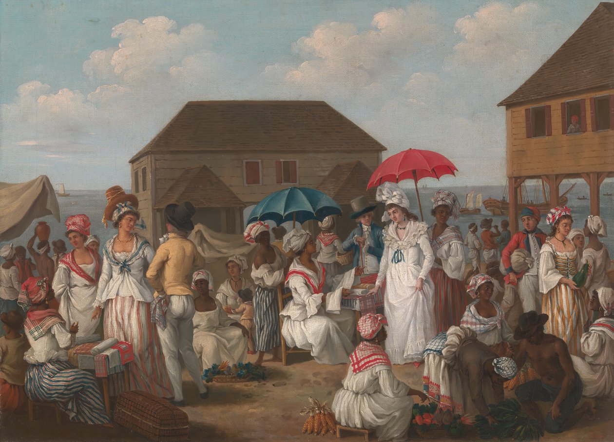 Linnenmarkt, Dominica - Een marktscène, ca. 1780 door Agostino Brunias