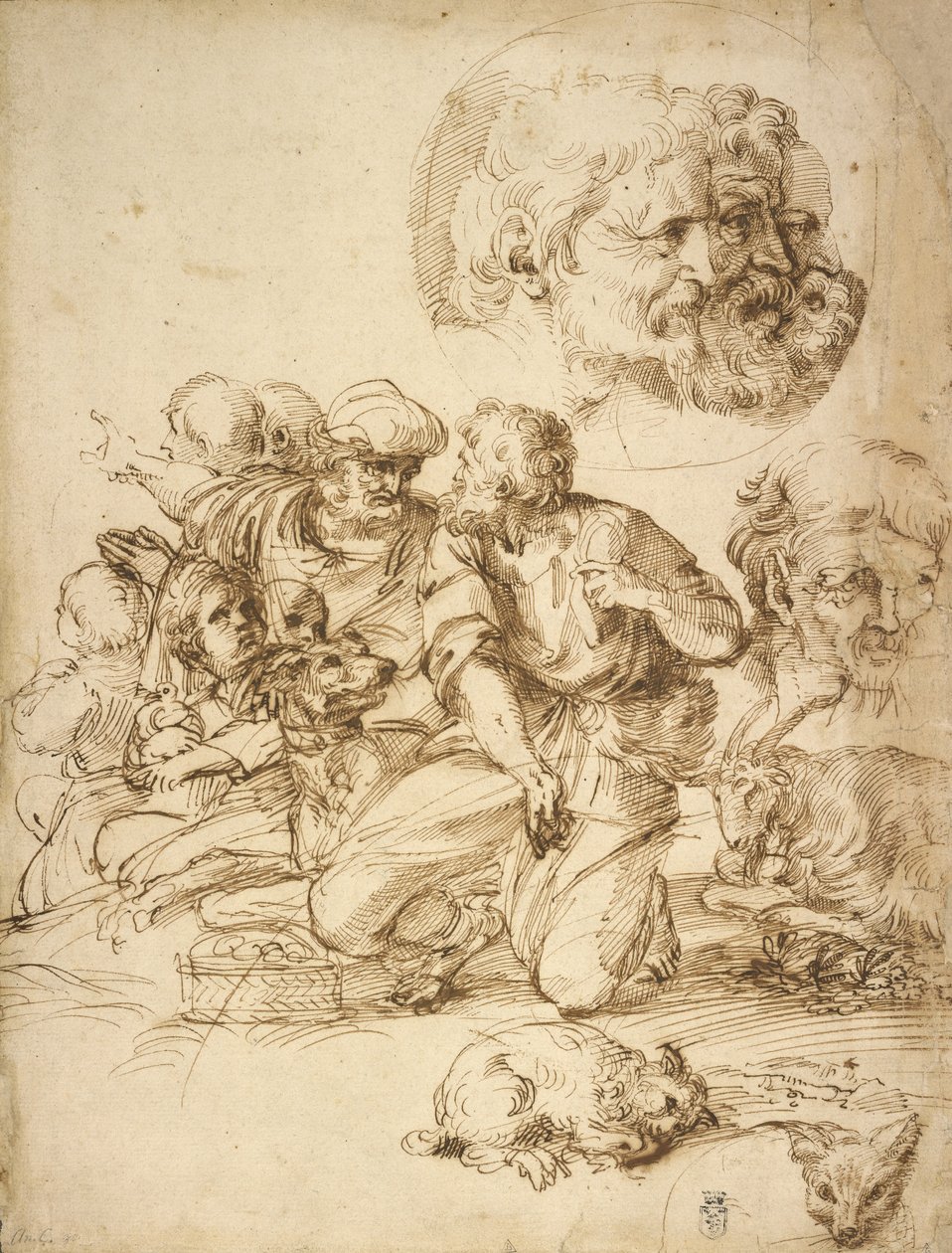 Een groep herders en andere studies door Agostino Carracci