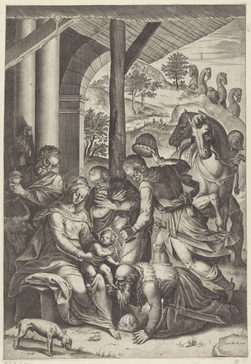 Aanbidding door de koningen door Agostino Carracci