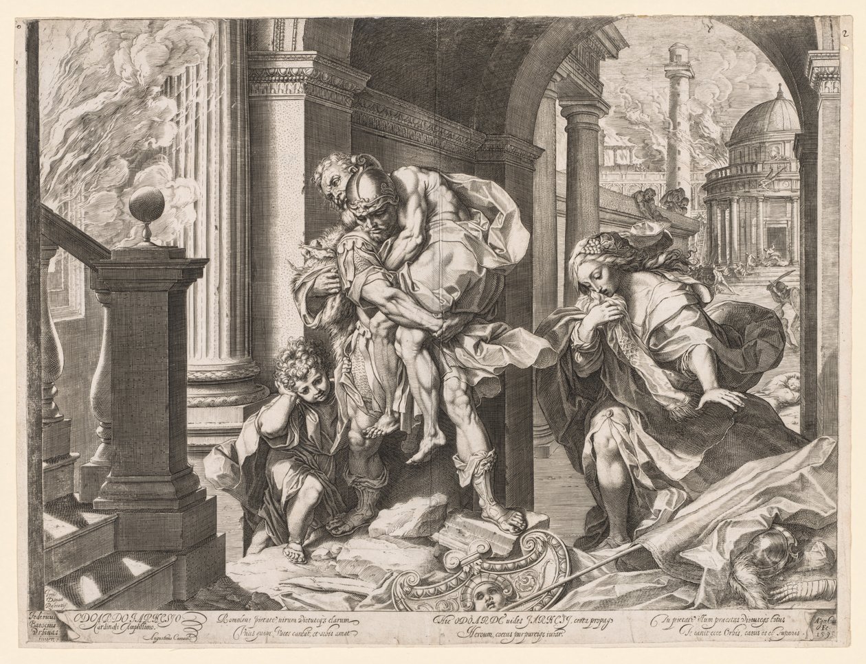 Aeneas en Zijn Familie Vluchten uit Troje, 1595 door Agostino Carracci