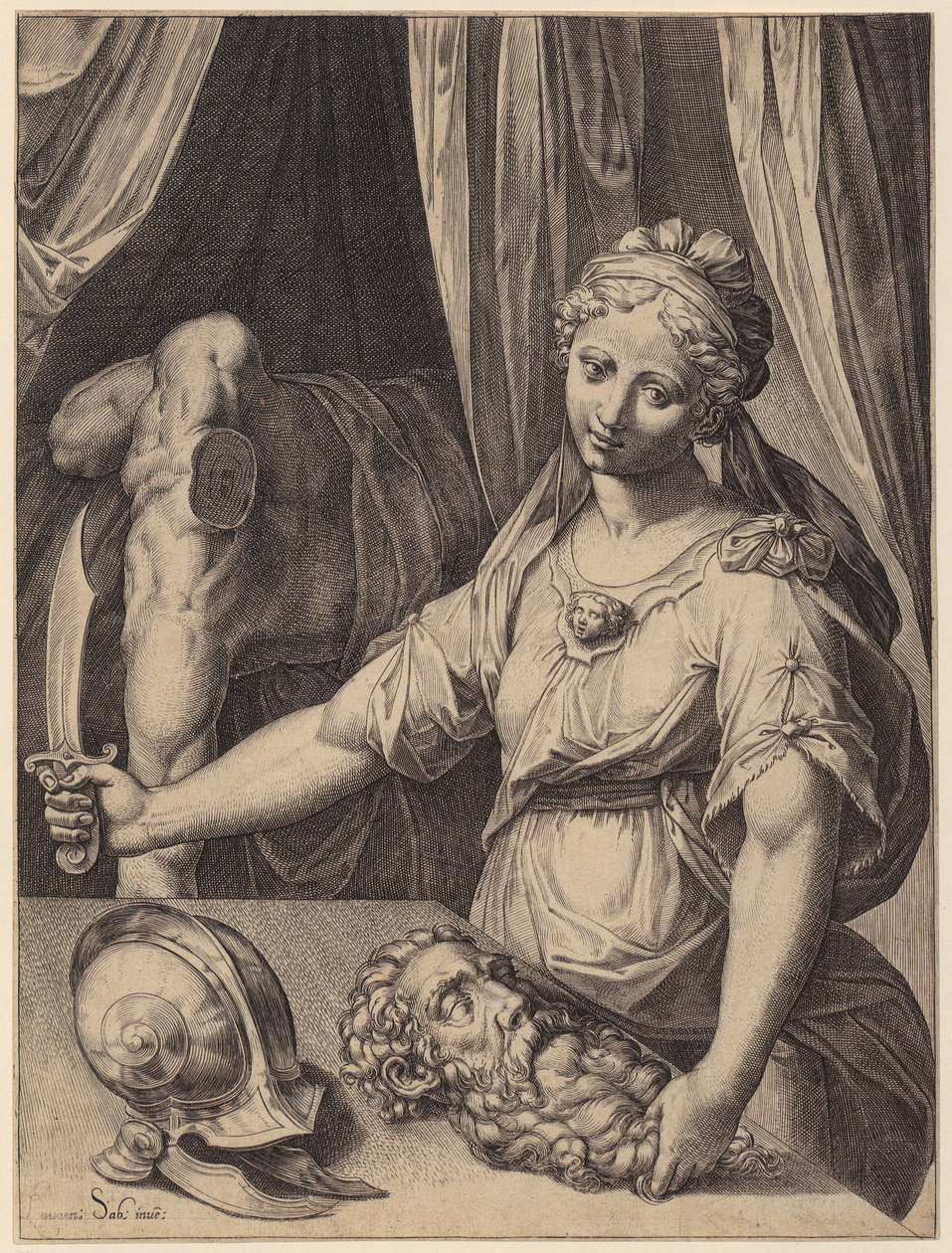 Judith met het hoofd van Holofernes door Agostino Carracci