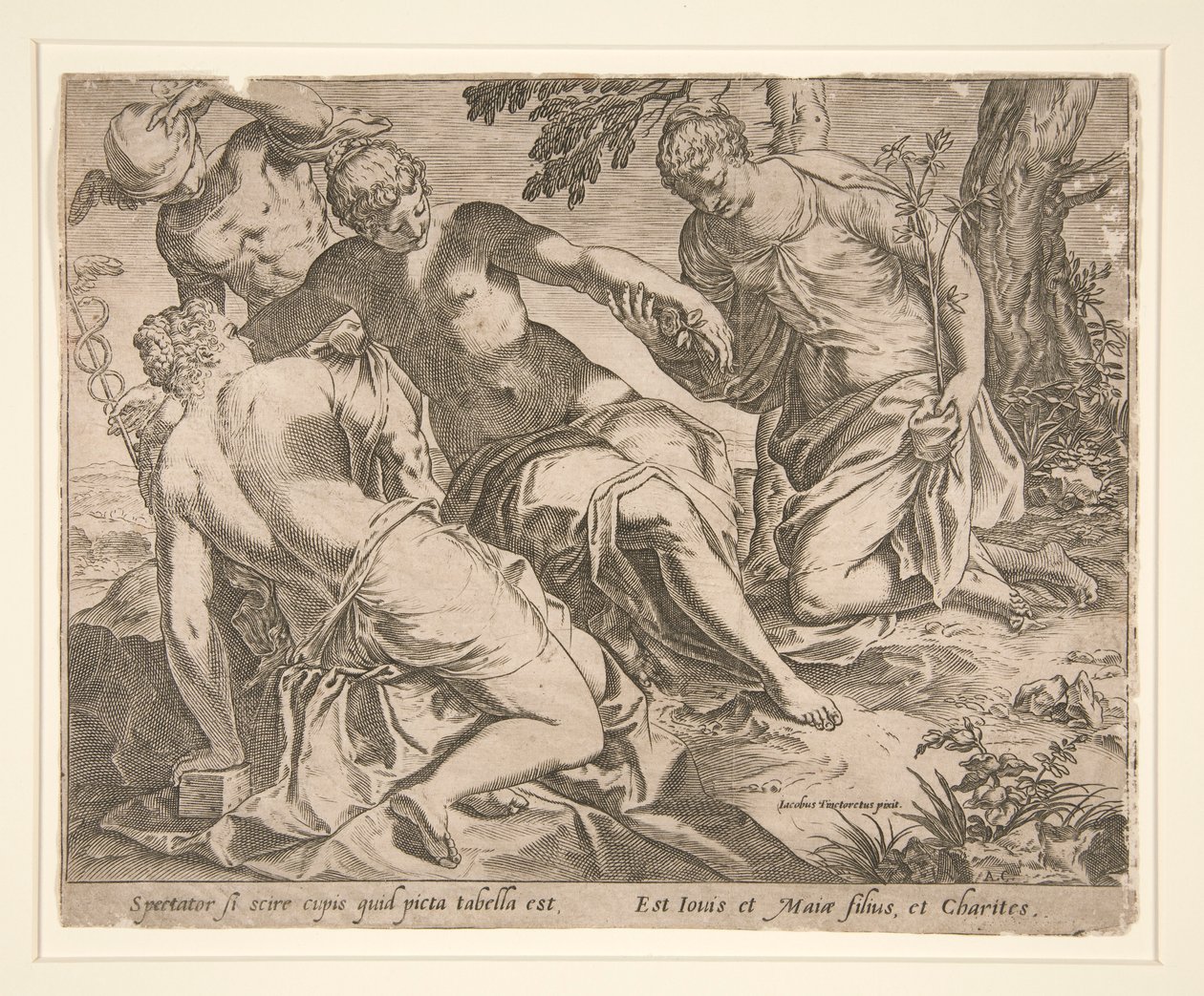 Mercurius en de Drie Gratiën door Agostino Carracci