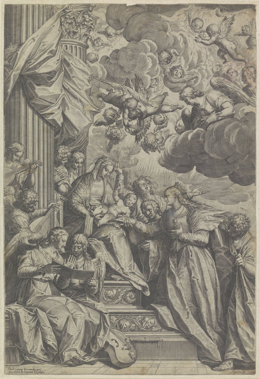 Mystieke huwelijk van de heilige Catharina door Agostino Carracci
