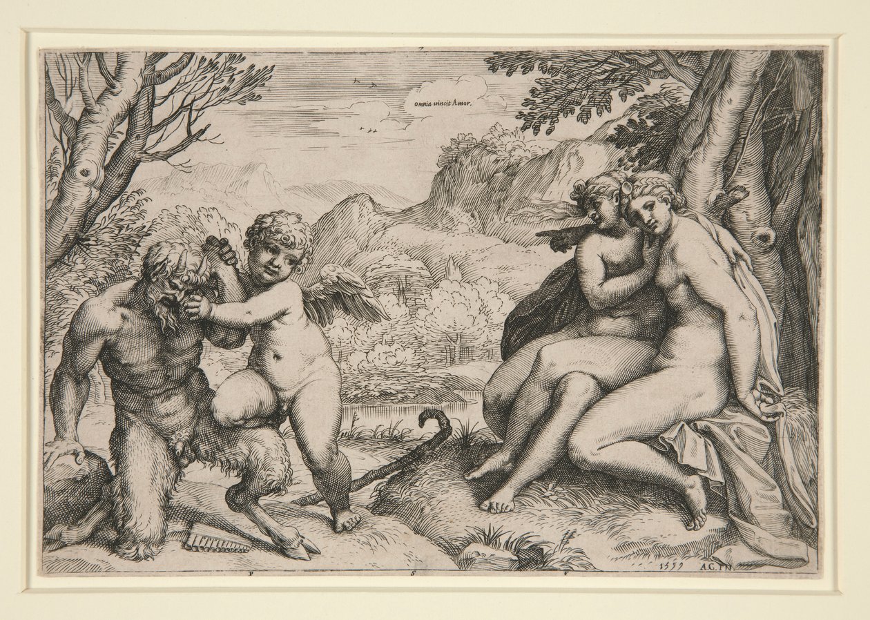 Pan Onderworpen door Cupido door Agostino Carracci