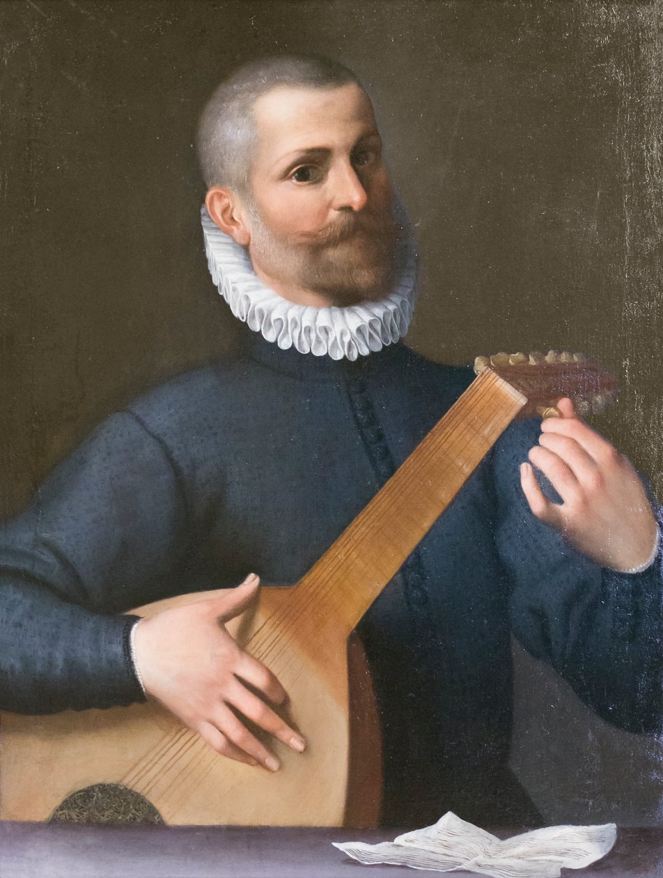 Portret van een luitspeler, mogelijk Orazio Bassani door Agostino Carracci