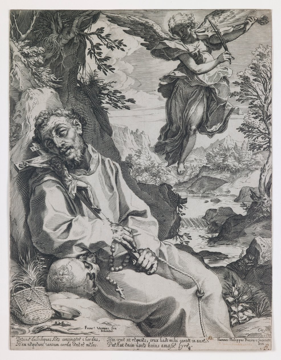 De heilige Franciscus getroost door de musicerende engel door Agostino Carracci