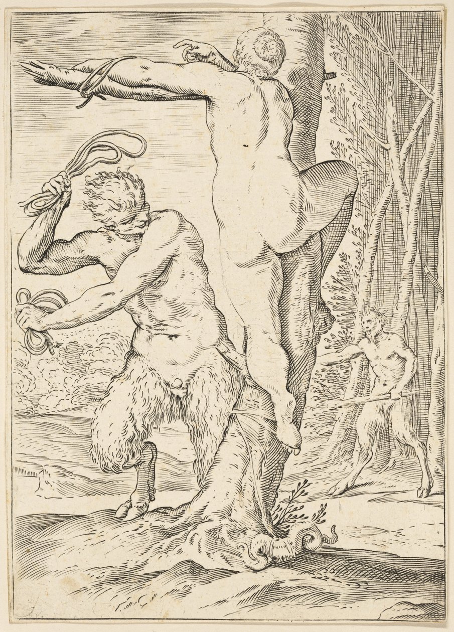 Satyr Geselt een Nimf, ca. 1590-95 door Agostino Carracci