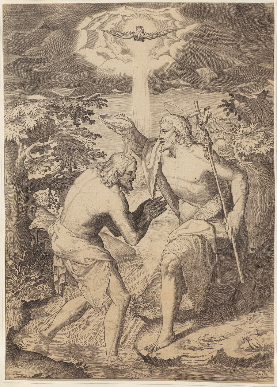 Doop van Christus door Agostino Carracci