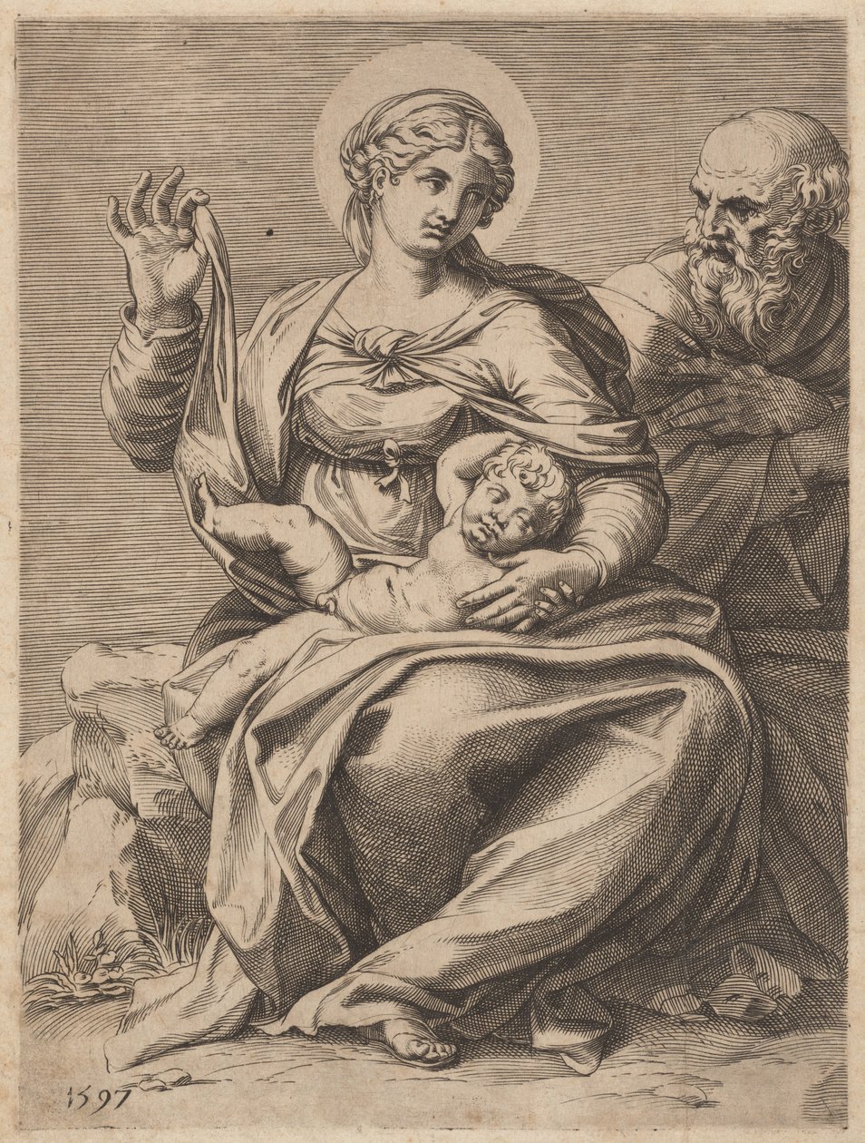 De Heilige Familie door Agostino Carracci