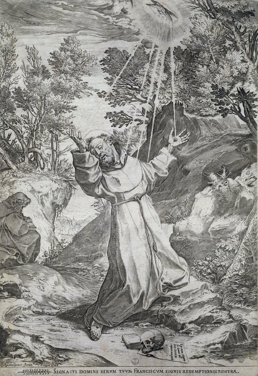 De stigmatisatie van Sint Franciscus op de berg La Verna (1224) door Agostino Carracci