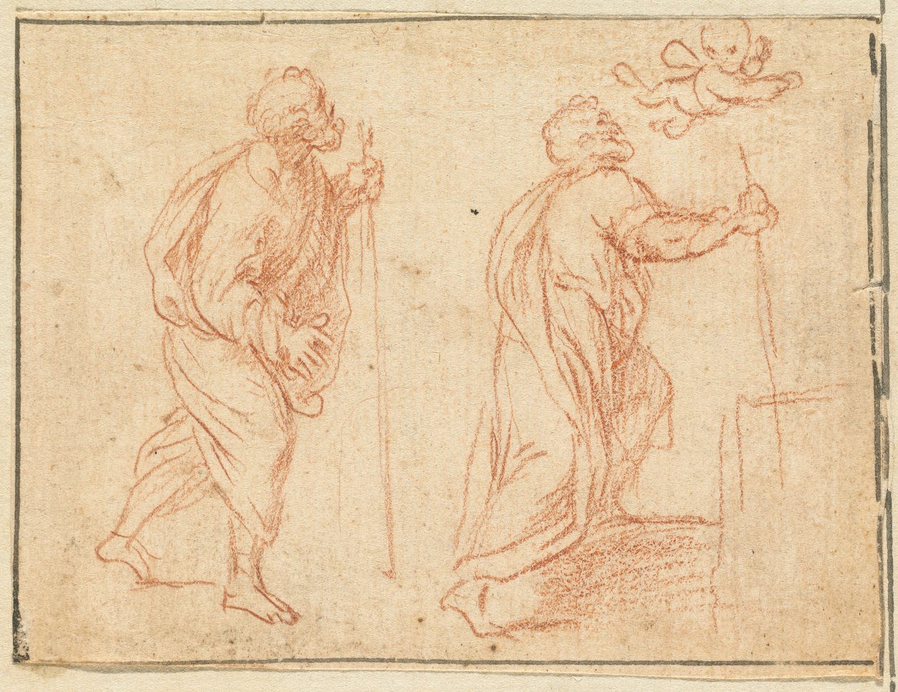 Een apostel geleid door een engel (rood krijt op gelegd papier) door Agostino Masucci