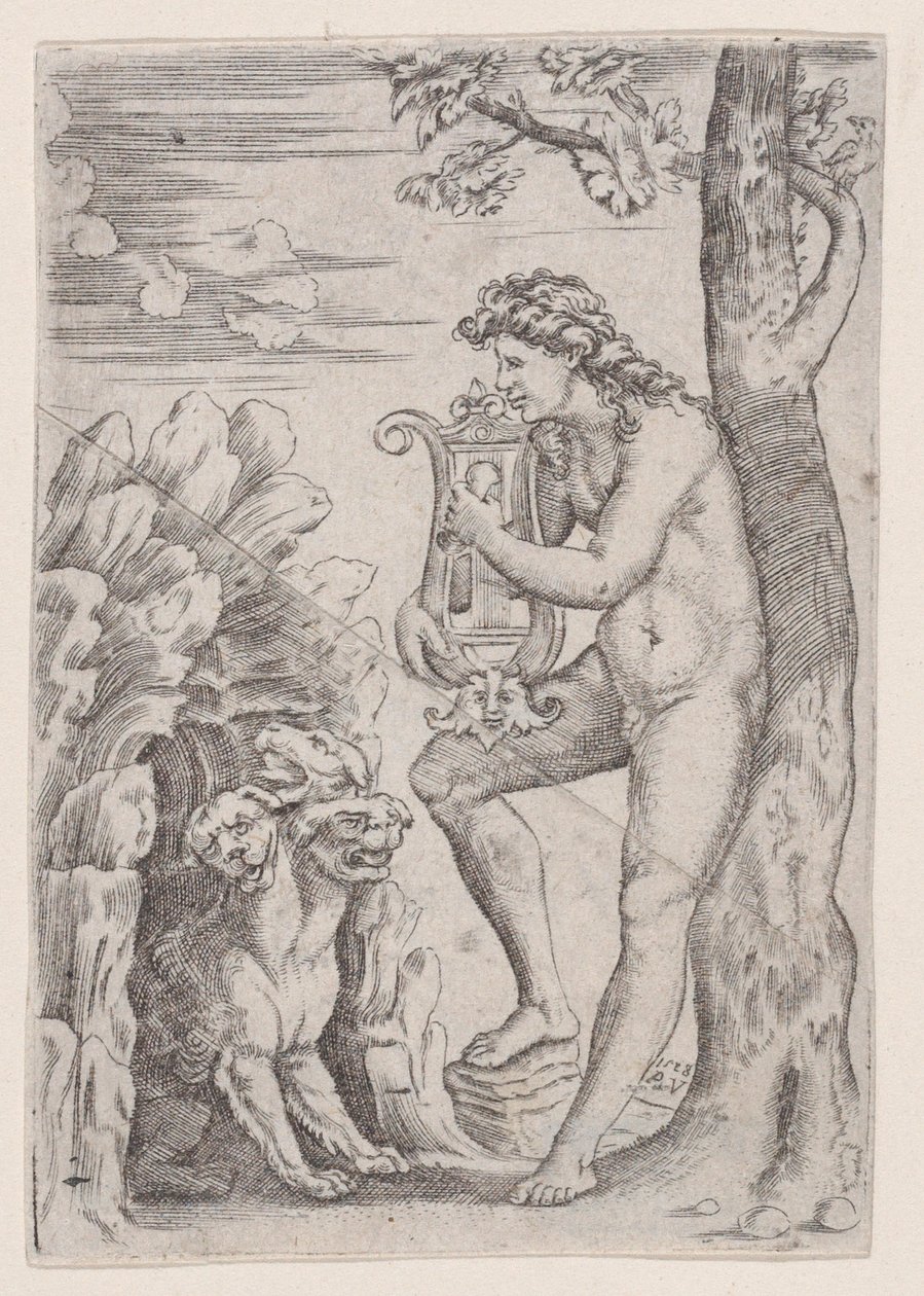 Orpheus, gedateerd 1528 door Agostino Veneziano