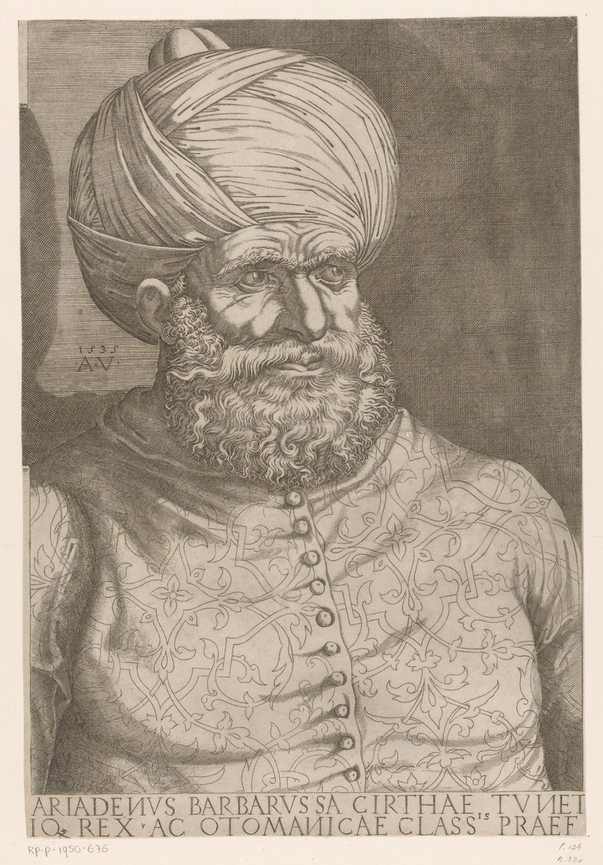 Portret van admiraal Khair ad-Din Barbarossa door Agostino Veneziano