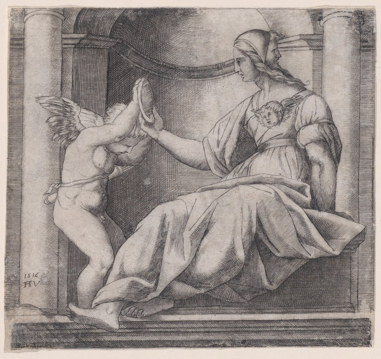 Voorzichtigheid, gedateerd 1516 door Agostino Veneziano