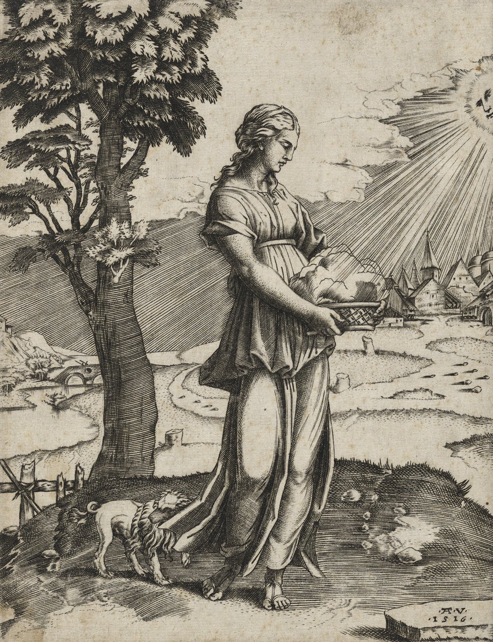 De Cumaeaanse Sibylle, 1516 (gravure op geschept papier) door Agostino Veneziano