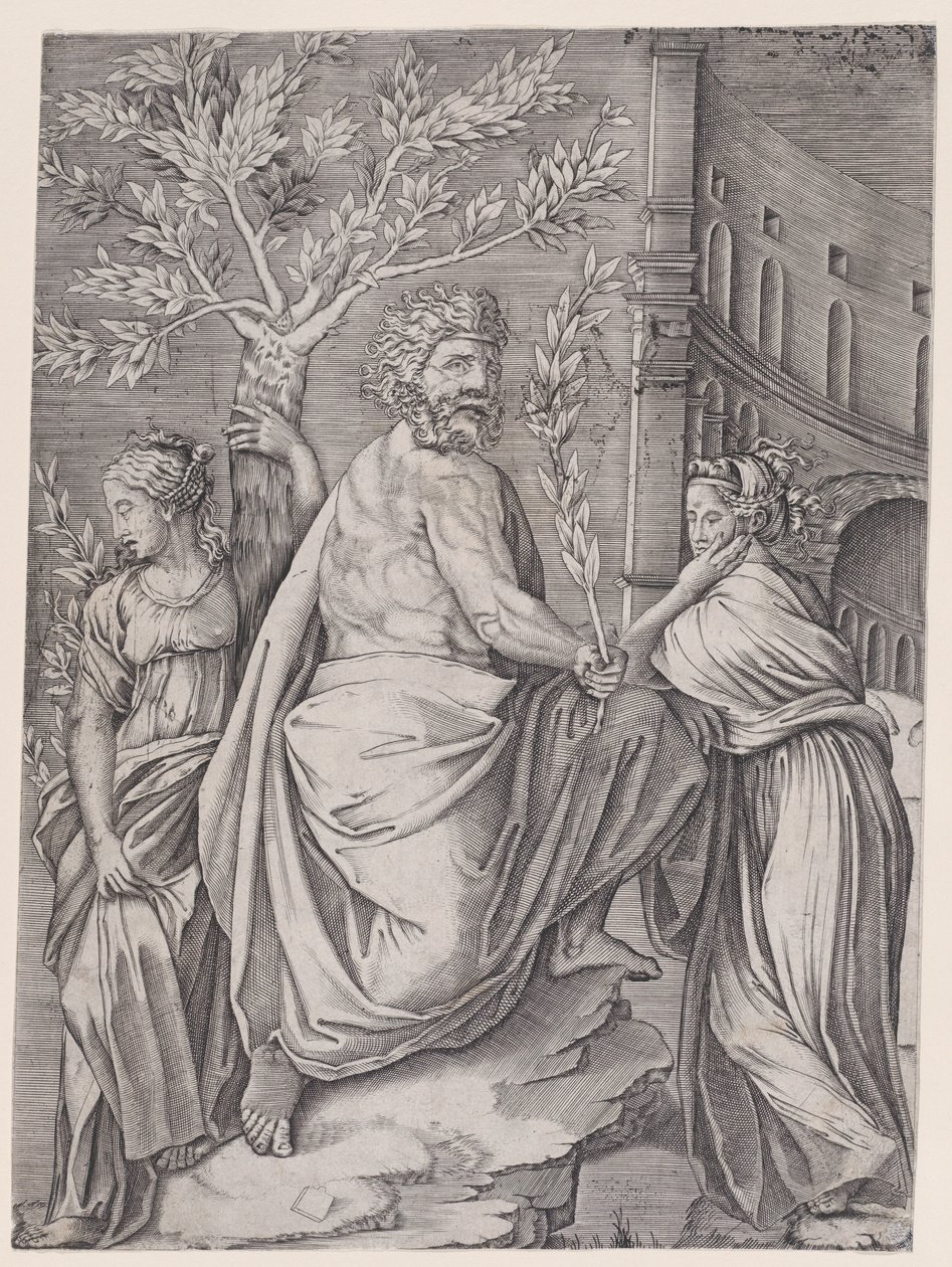 De man met een lauriertak door Agostino Veneziano