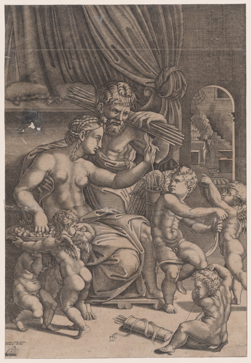 Venus en Vulcanus omringd door Cupido