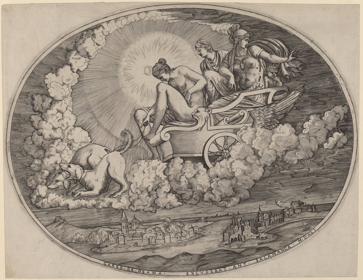 De Triomfwagen van Diana door Agostino dei Musi after Luca Penni