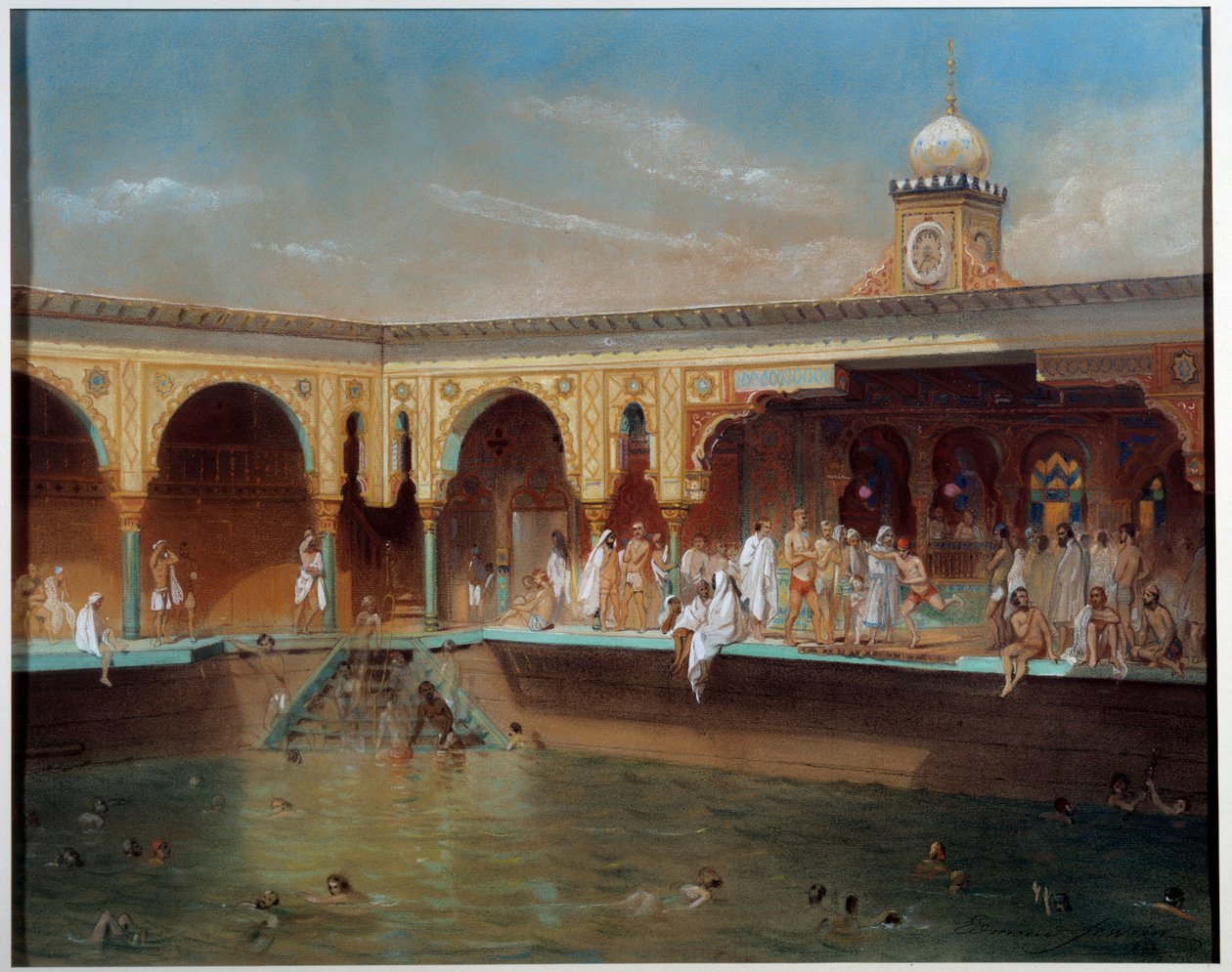 Les bains Deligny in Parijs in 1842 door Aime Bassompierre Sewrin