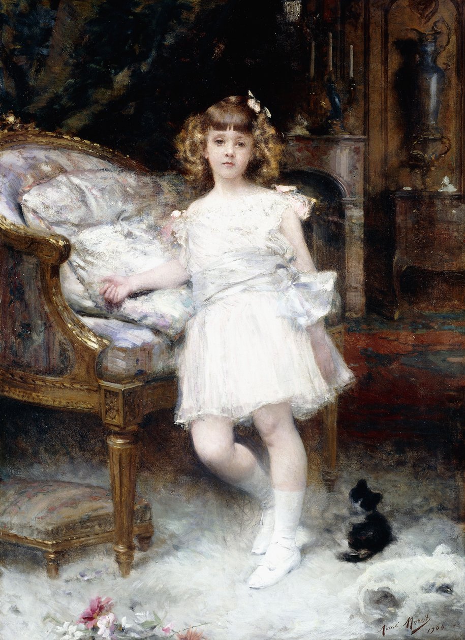 Portret van Janine Potin met een kitten, 1904 door Aimé Nicolas Morot