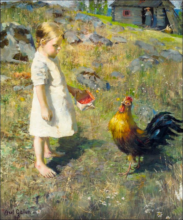 Het meisje en de haan door Akseli Gallen Kallela