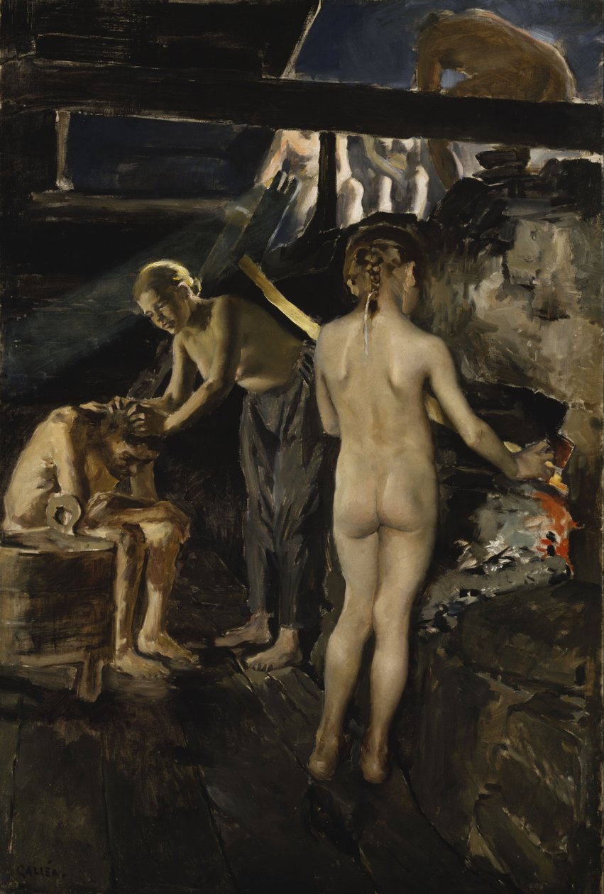 In de sauna door Akseli Gallen-Kallela