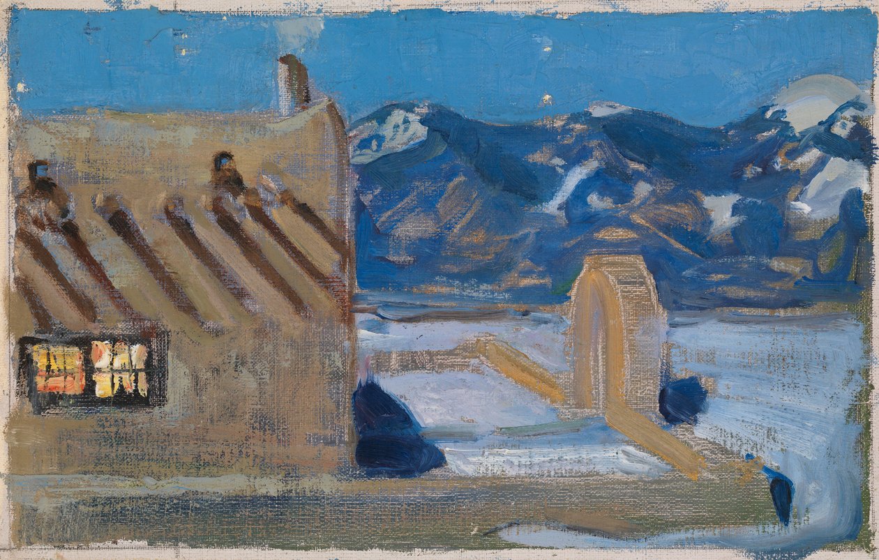 Huis in Taos bij maanlicht door Akseli Gallen-Kallela