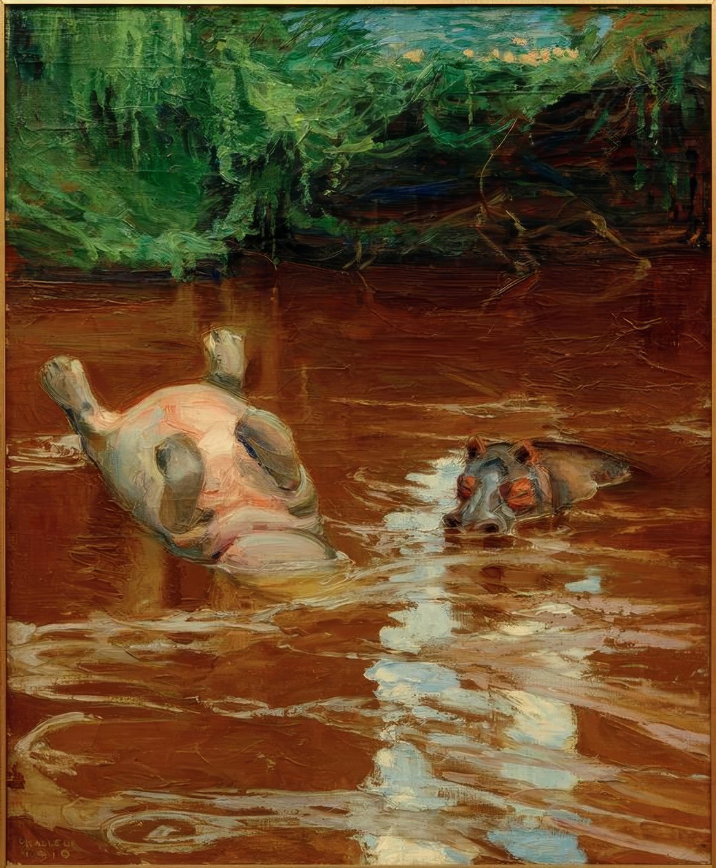 Nijlpaarden in de Tana door Akseli Valdemar Gallen-Kallela
