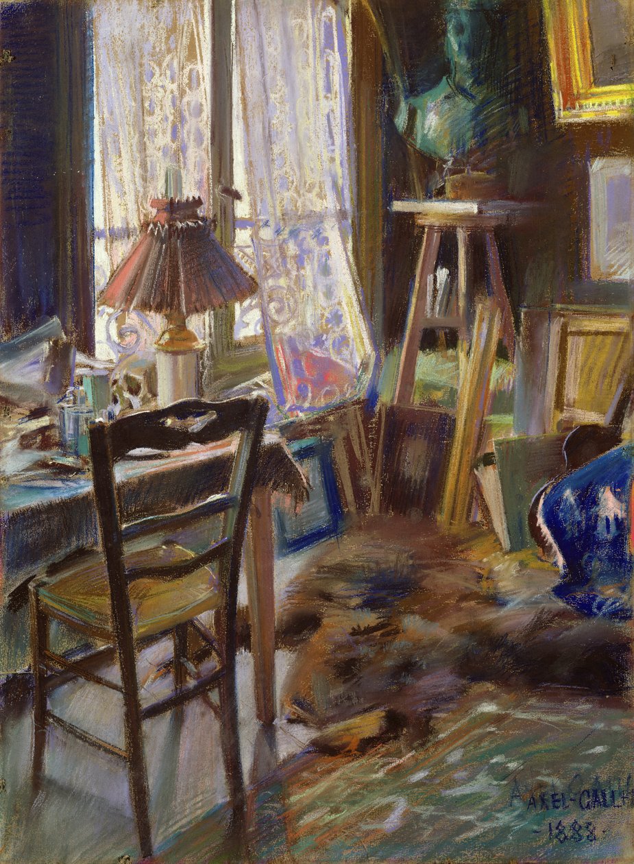 Het atelier van Graaf Deheaulme de Vallombreuse, 36 Rue Jouffrey, Parijs 1888 door Akseli Valdemar Gallen Kallela