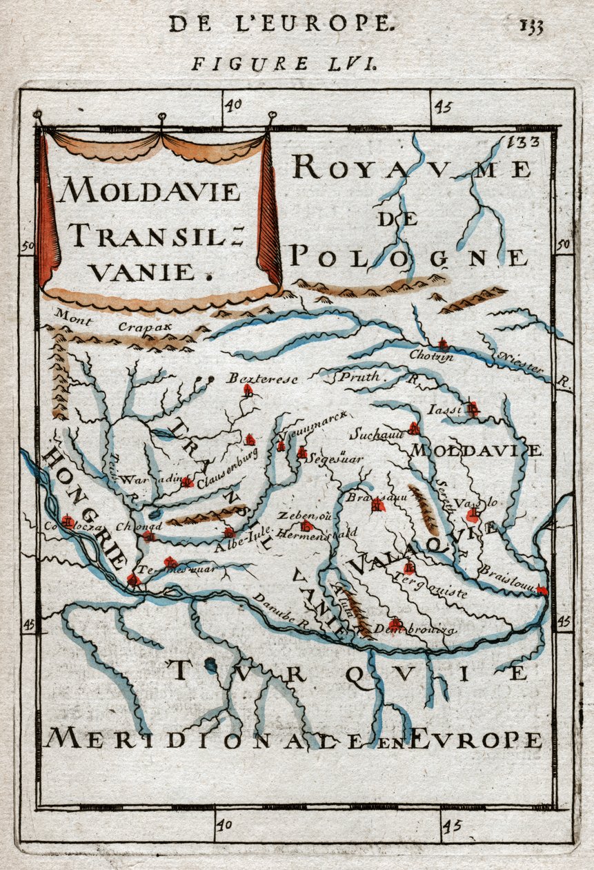 Kaart van Roemenië 1683 door Alain Manesson Mallet