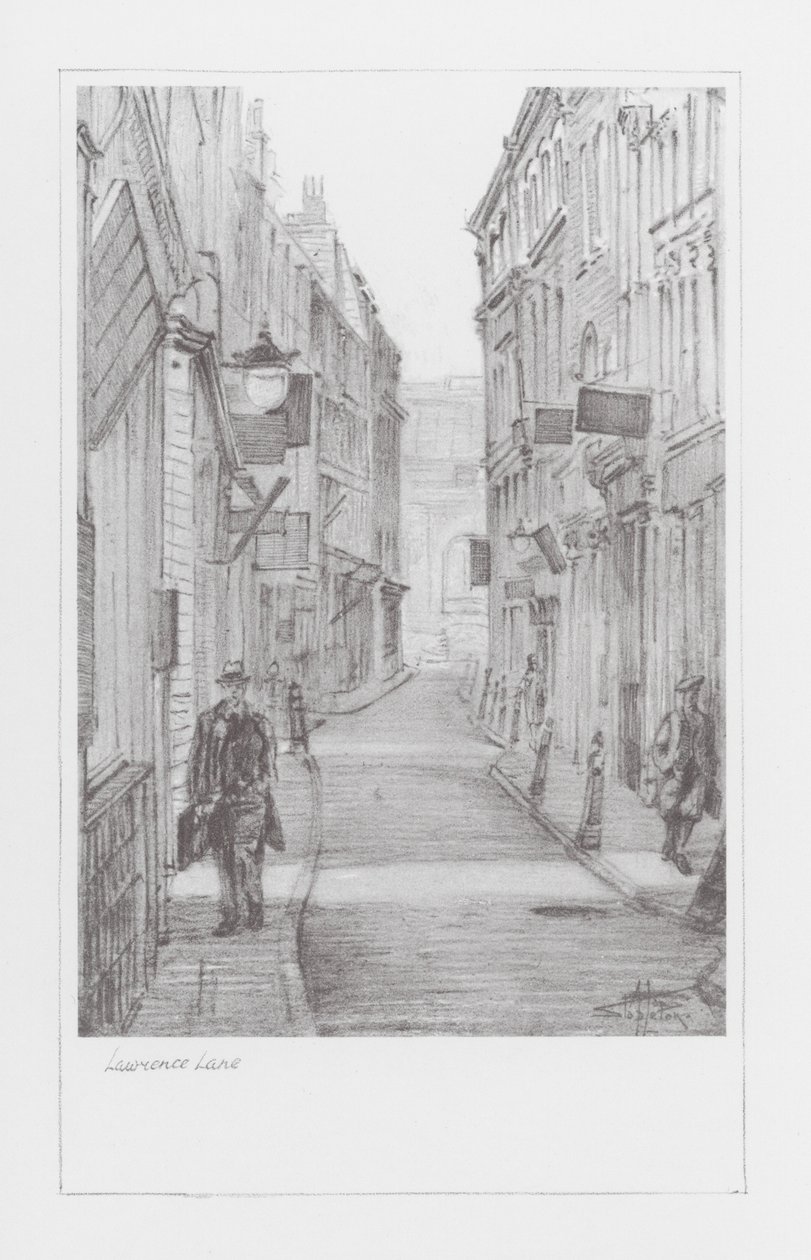Londen Lanes: Lawrence Lane (litho) door Alan Stapleton