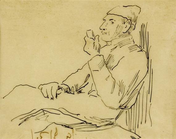 Oude man met pijp door Albert Anker