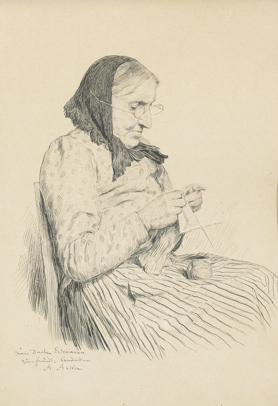 Breiende grootmoeder door Albert Anker