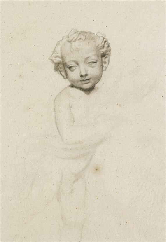 Tekening naar de gevleugelde jongen van Andrea del Verrocchio door Albert Anker