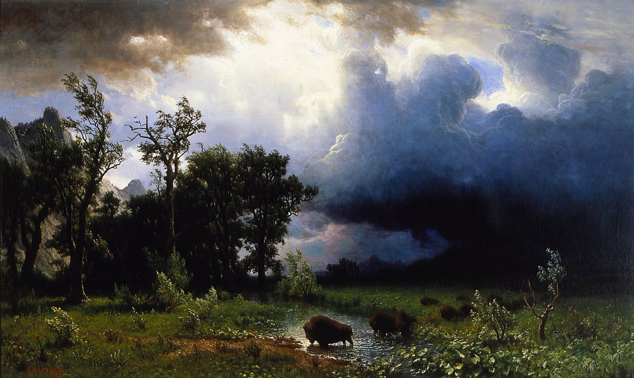 Buffelpad, de naderende storm door Albert Bierstadt