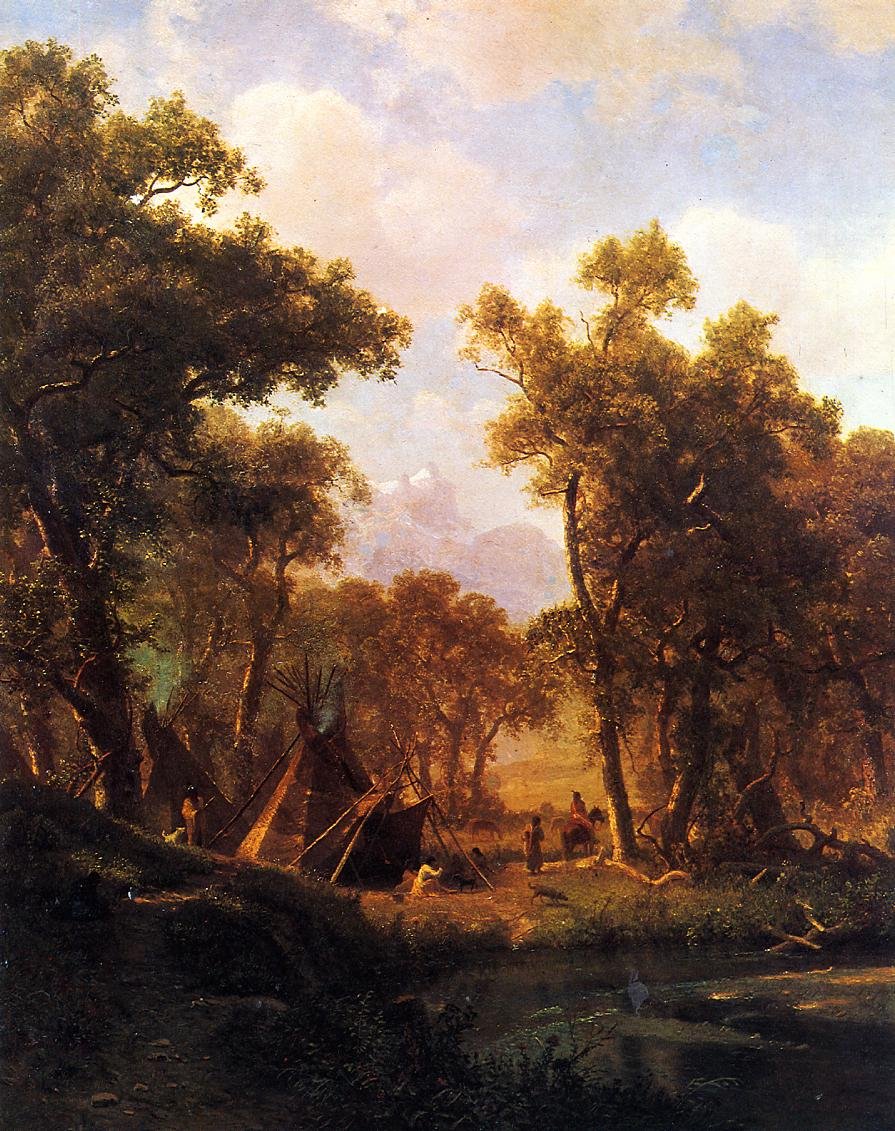 Indiaans kamp Shoshone-dorp door Albert Bierstadt