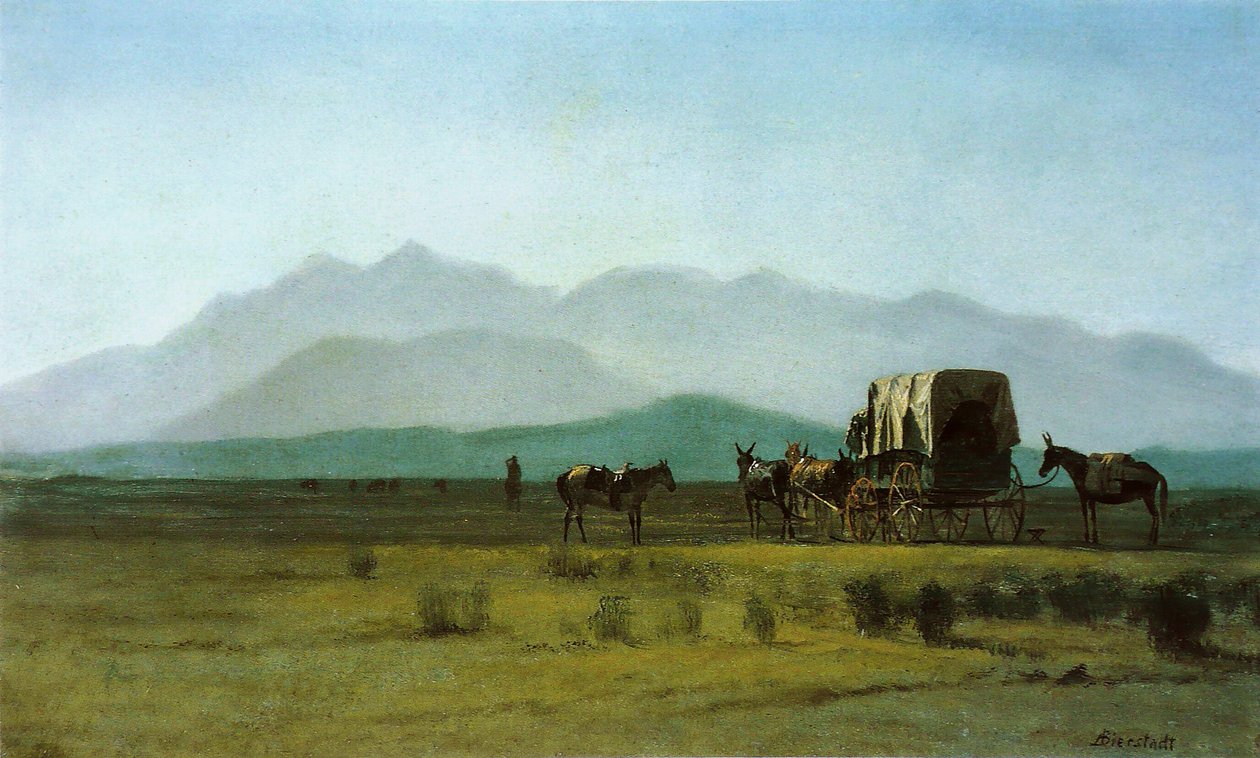 Landmeterswagen in de Rockies door Albert Bierstadt