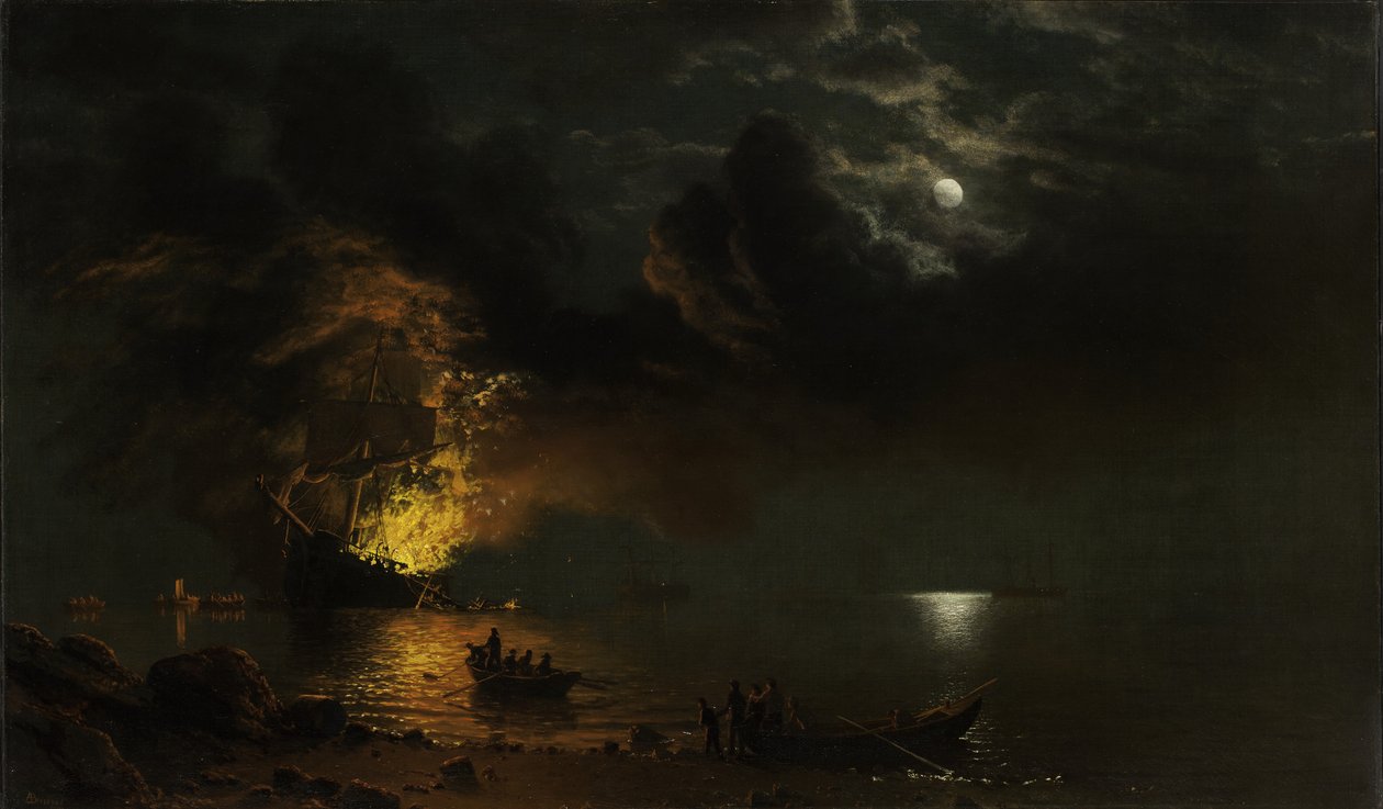 Het brandende schip door Albert Bierstadt