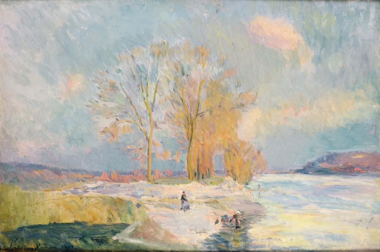 Oevers van de Seine en Vernon in de winter, 1901 door Albert Charles Lebourg