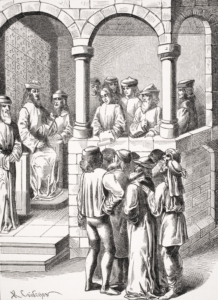 Afkondiging van een Edict, naar een miniatuur in het 15e-eeuwse manuscript 