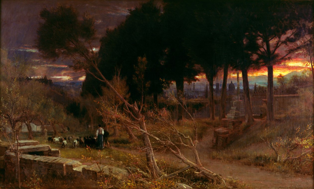 Florence, avond, 1896 door Albert Goodwin