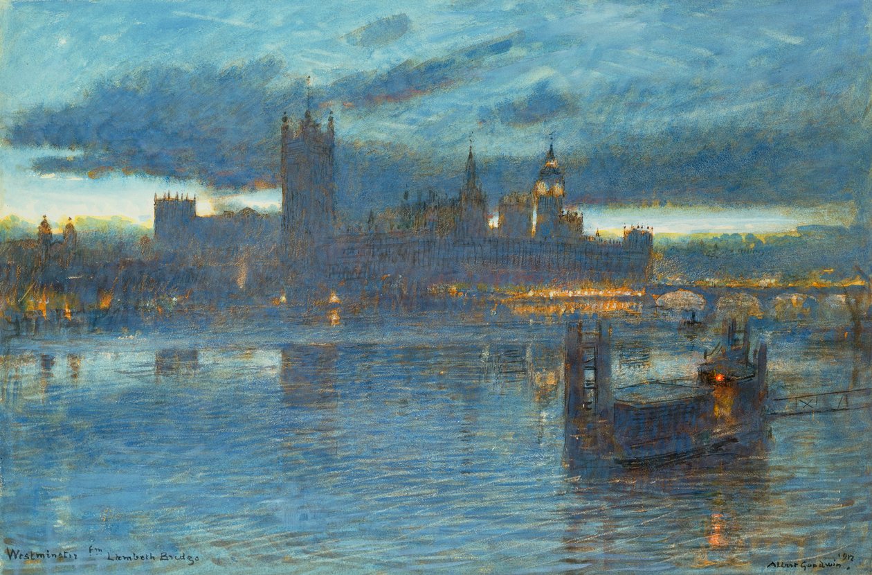 Westminster vanaf Lambeth Bridge, 1912 door Albert Goodwin