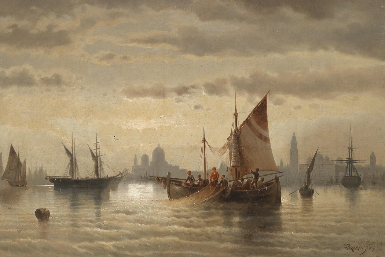 Zeilschepen voor Venetië door Albert Rieger