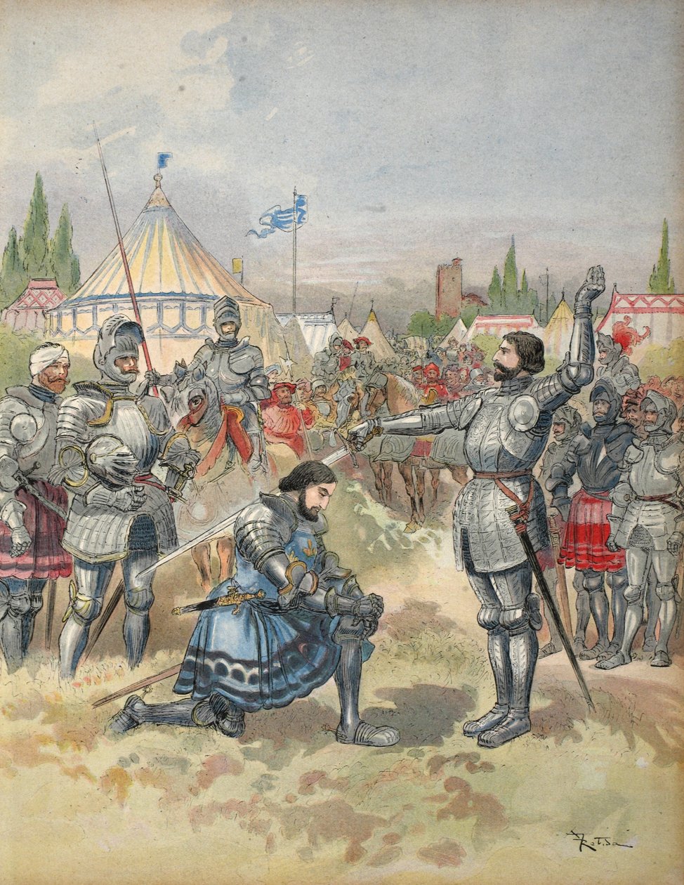 Bayard riddert Frans I, illustratie uit 